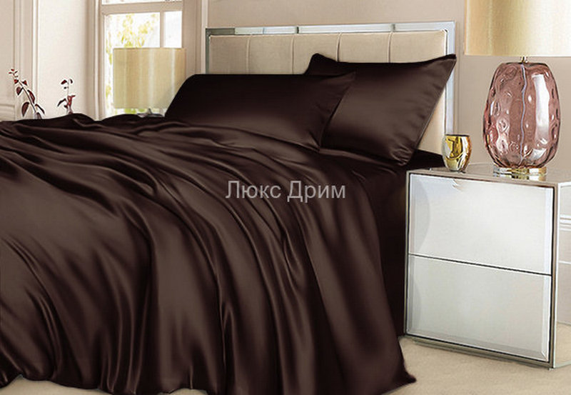 Комплект шелковый Luxe Dream Шоколад 0131 efs коричневый Евро простыня на резинке 180x200