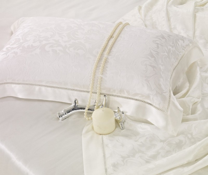Комплект шелковый Luxe Dream Монпелье 0616 Em белый жемчужный жаккард Евро-макси